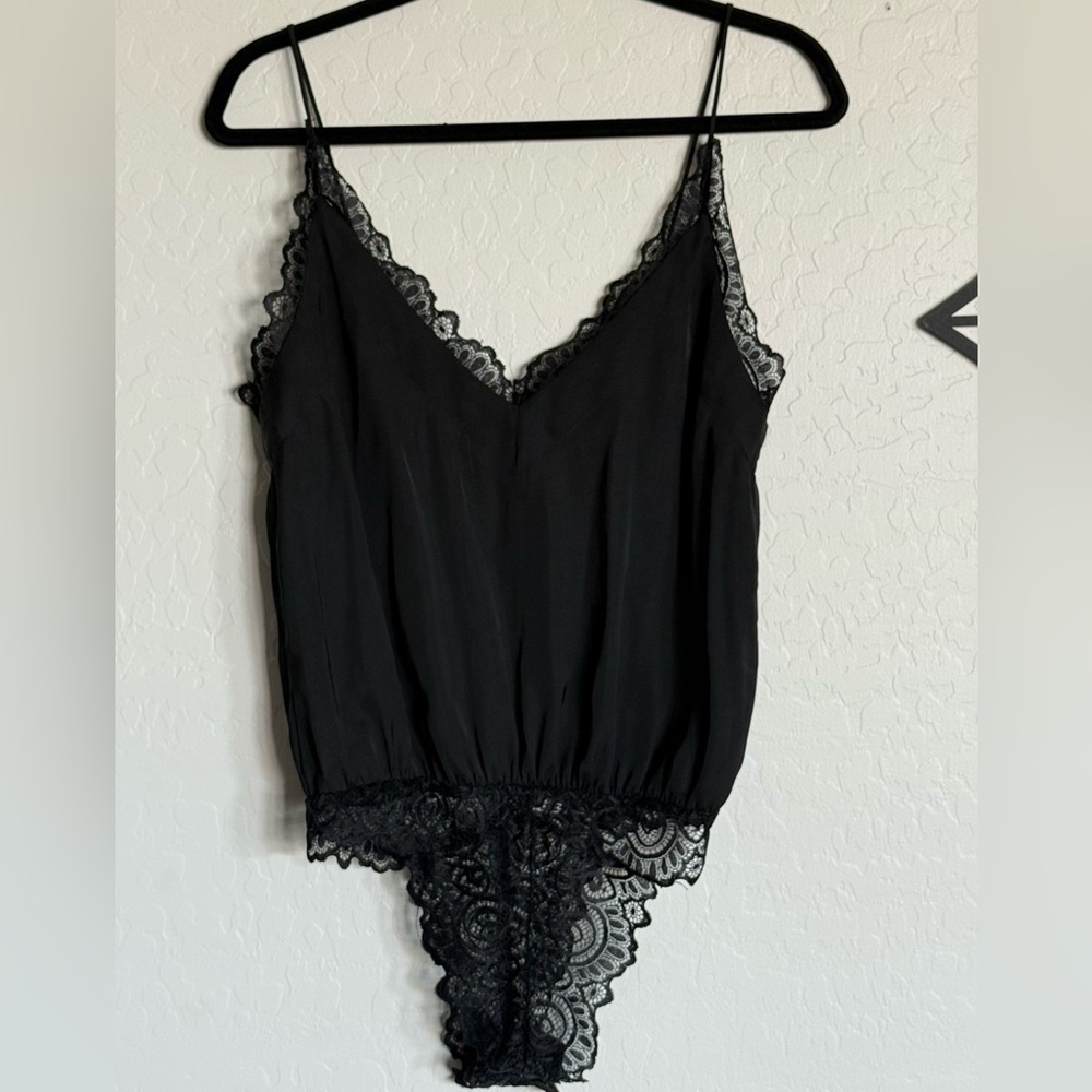 SAINTS + SECRETS Black Lace Trim Bodysuit - Small